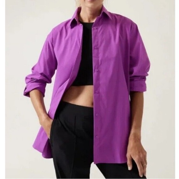 Athleta Tops - ATHLETA oversized performance poplin top size small jazzy purple button up shirt